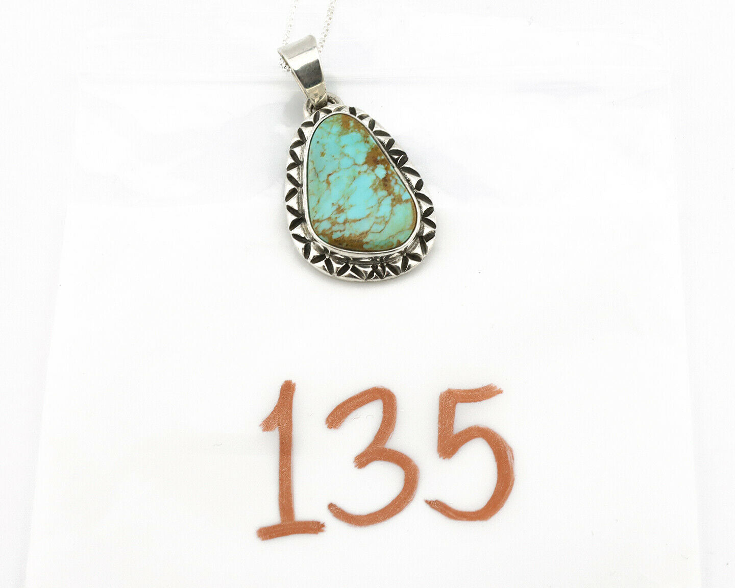 Navajo Kingman Turquoise Pendant .925 Silver Hand Stamped Signed Gecko C.80's