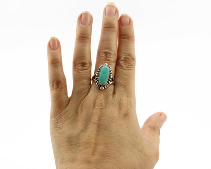 Navajo Ring .925 Silver Kingman Turquoise Artist Signed Gecko C.80's