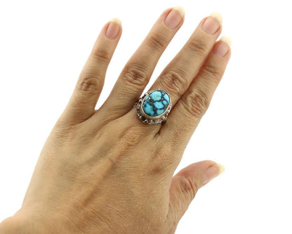 Navajo Ring 925 Silver Spiderweb Turquoise Artist Signed Cody C.80's