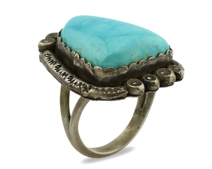 Navajo Ring .925 Silver Blue Turquoise Artist Signed R C.1980's