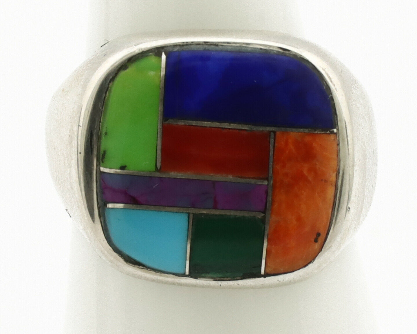 Navajo Inlaid Ring .925 Silver Gemstone Artist Native American C.1980's