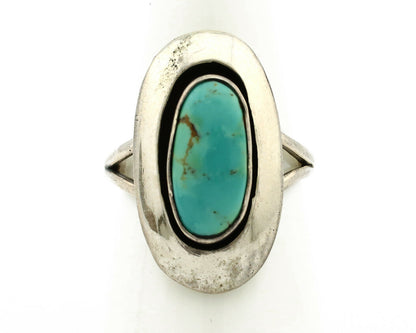 Navajo Shadow Box Ring .925 Silver Blue Turquoise Signed M Montoya C80s