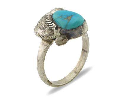 Zuni Ring 925 Silver Natural Mined Blue Turquoise Artist Signed Simplicio C.80's