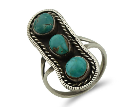 Navajo Ring .925 Silver Natural Blue Turquoise Native American Artist C.80's
