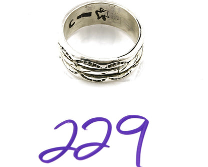 Navajo Ring .925 Silver Handmade Hand Stamped 3 Row Rope Band C.1980's Size 10.2