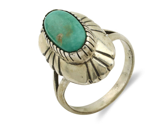 Navajo Ring .925 Silver Green Turquoise Artist Signed M Montoya C.80's