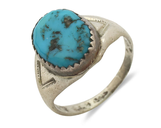 Zuni Ring .925 Silver Natural Blue Turquoise Native American Artist C.1980's