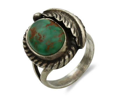 Navajo Ring .925 Silver Green Turquoise Artist Signed Sun C.1980's