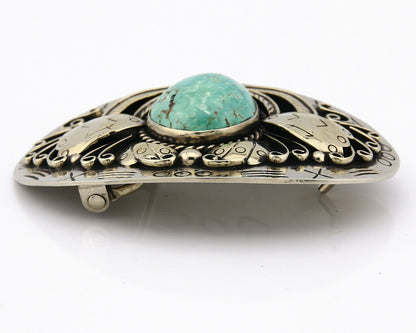 Navajo Belt Buckle .999 Nickle Silver Morenci Turquoise Native Artist C.80's
