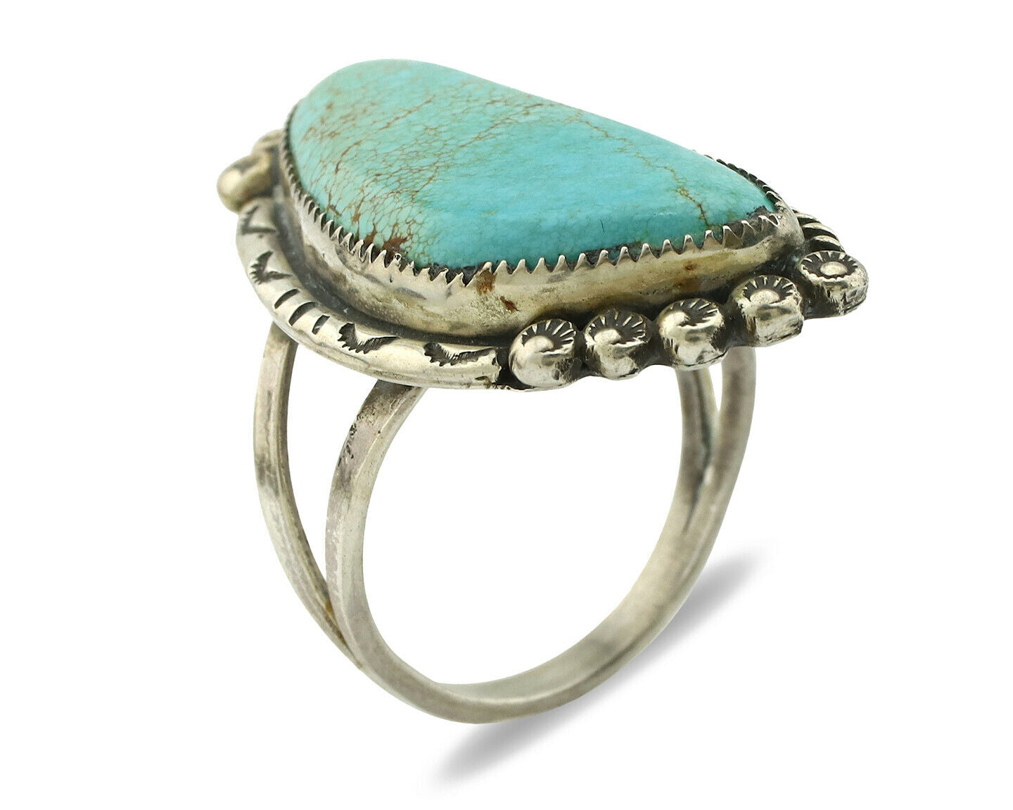 Navajo Ring .925 Silver #8 Turquoise Artist Signed Roy Buck C.80's