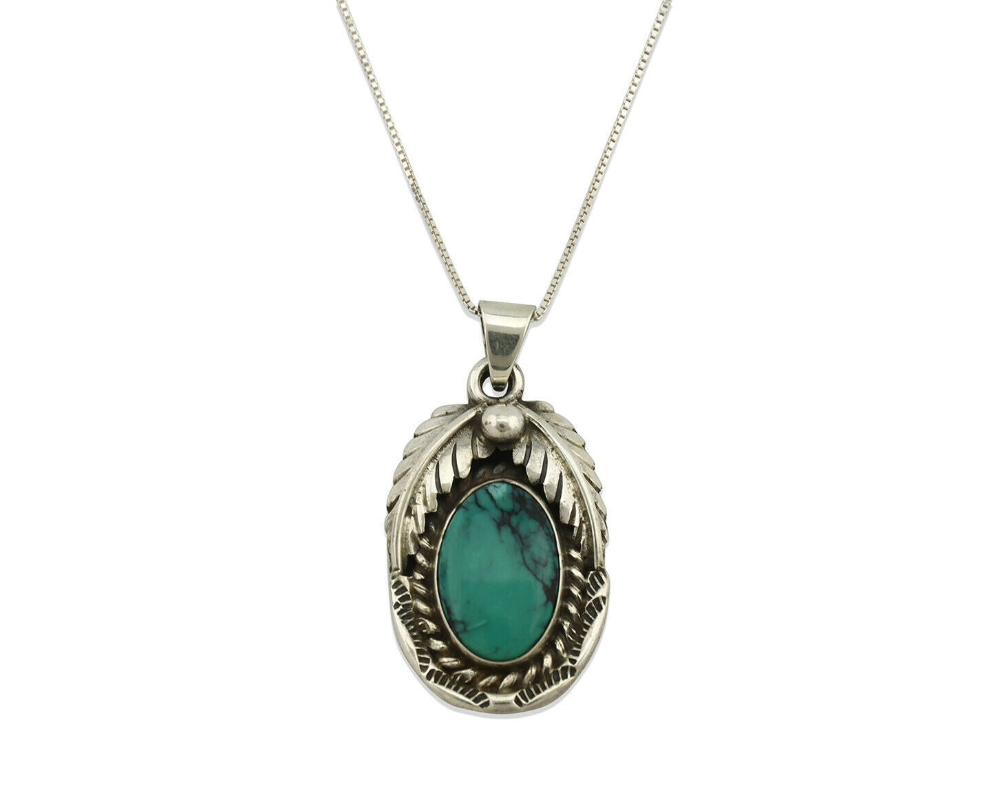 Navajo Necklace .925 Silver Green Turquoise Signed Sun C.80's