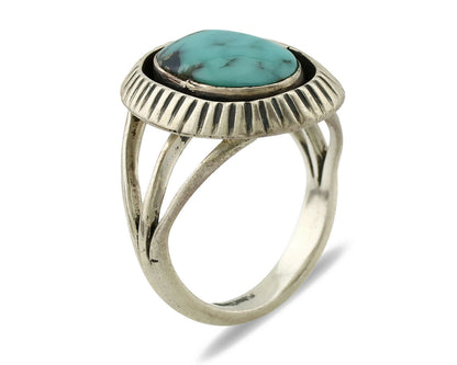 Navajo Ring .925 Silver Blue Southwest Turquoise Signed WR C.80's