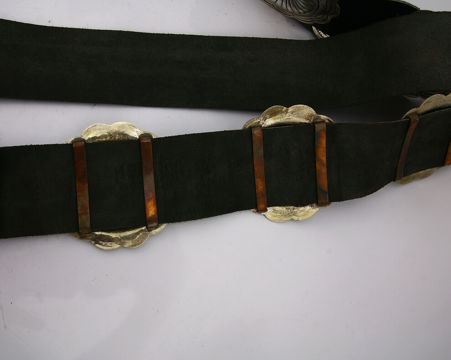 Navajo Concho Belt .925 Silver Hand Stamped Artist Suzie James C.80's