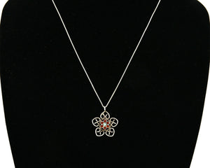 Women's Zuni Pendant .925 Silver Gemstone Flower Heart Signed AN Necklace