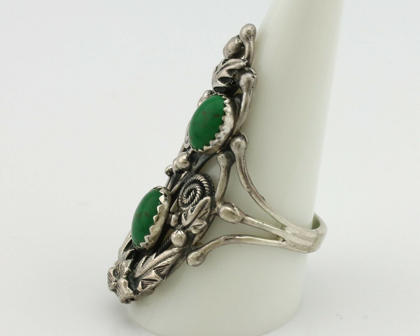 Navajo Ring .925 Silver Green Turquoise Signed Prairie Fire C.80's