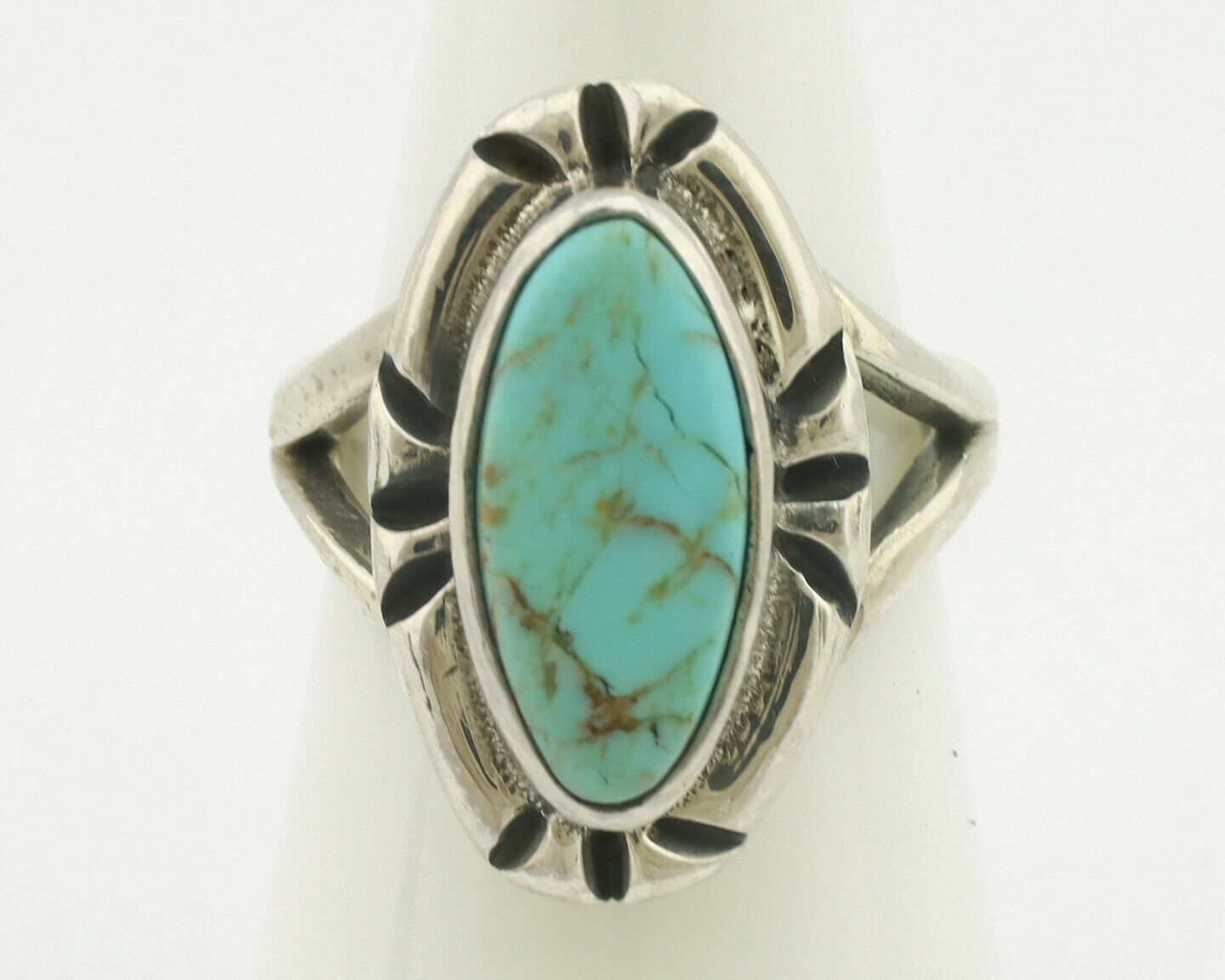Navajo Ring .925 Silver Natural Mined Turquoise Artist Signed Gecko C.80's