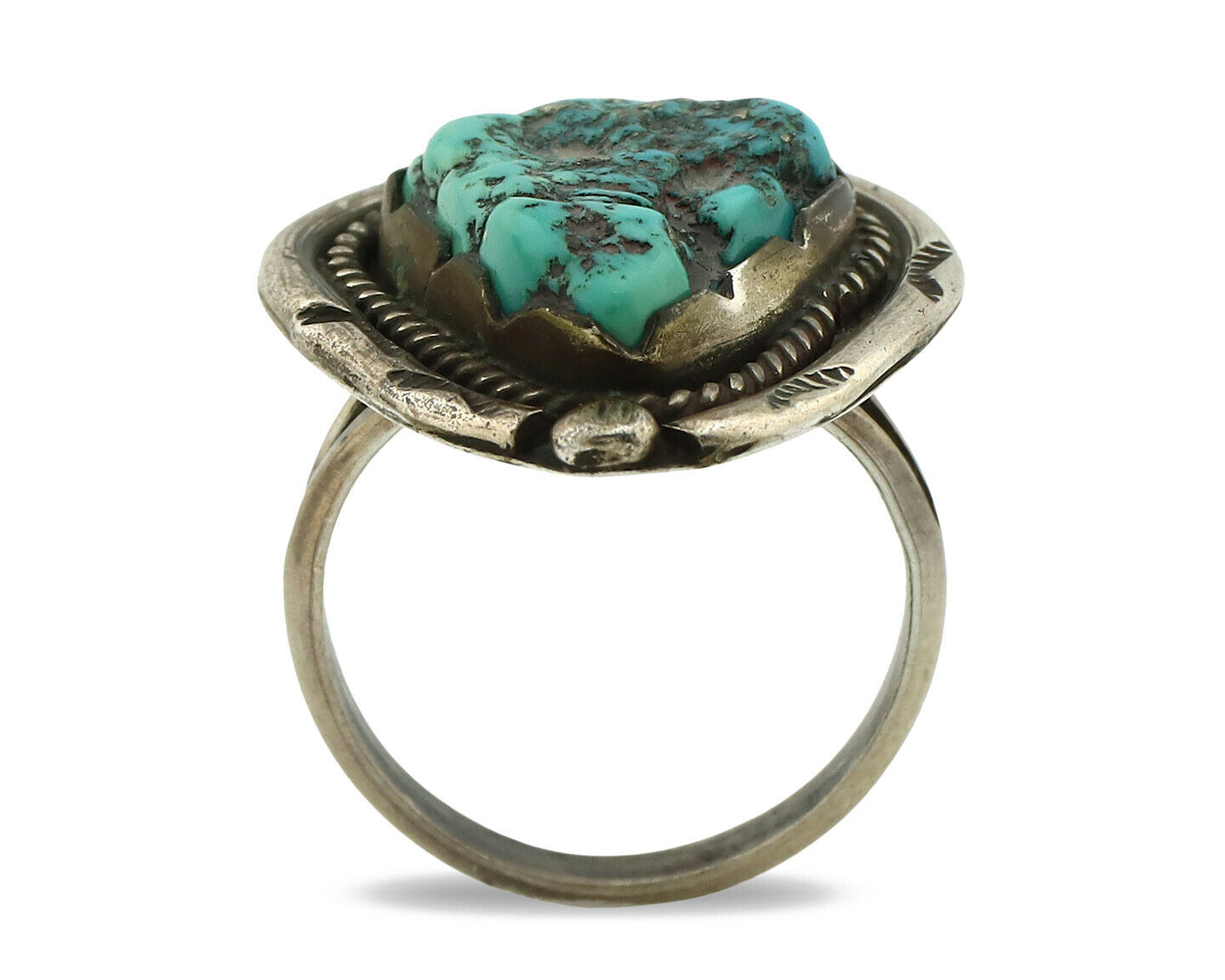 Navajo Ring .925 Silver Blue Turquoise Native American Artist C.80's