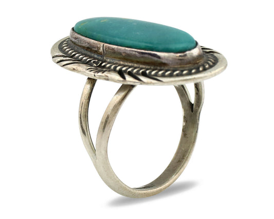 Navajo Ring .925 Silver Nevada Turquoise Native American Artist C.1980's