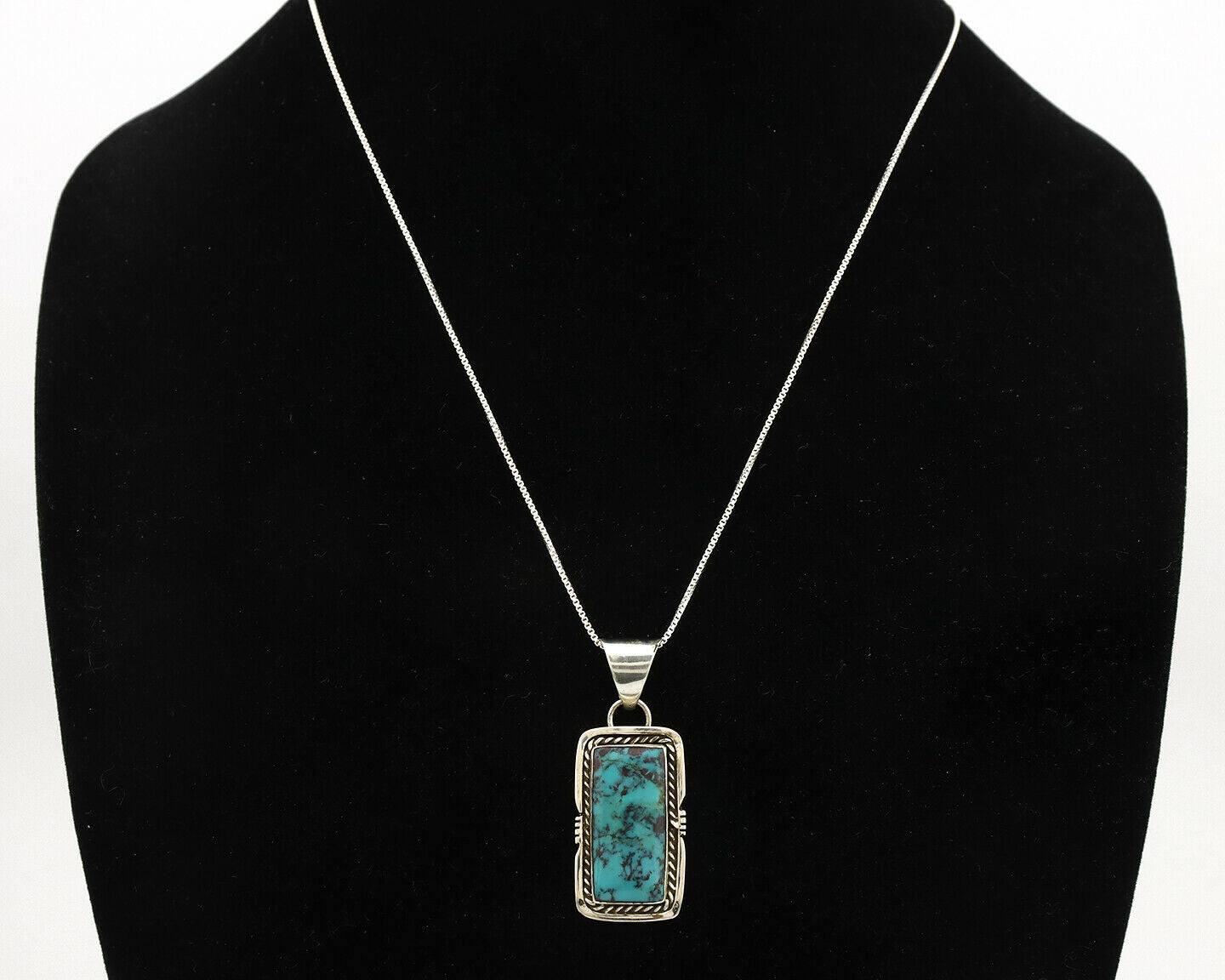 Navajo Necklace .925 Silver Kingman Turquoise Signed AB C.1980's