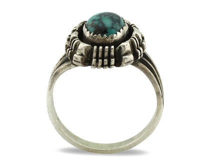 Navajo Ring .925 Silver Spiderweb Turquoise Artist Signed TLW C.80's