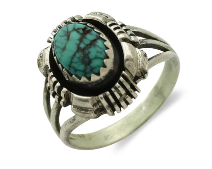 Navajo Ring .925 Silver Sleeping Beauty Turquoise Signed TLW C.80's