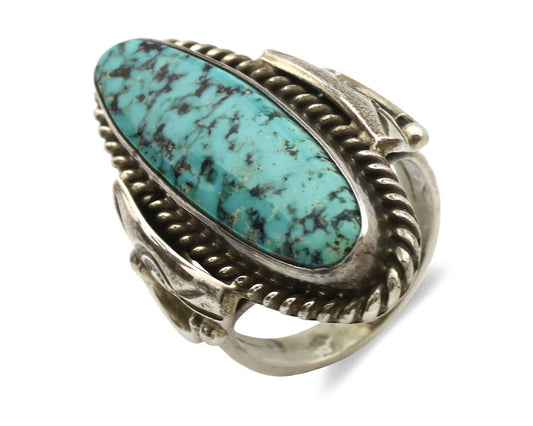 Navajo Ring .925 Silver Blue Spiderweb Turquoise Signed Fred Guerrero C.1980's