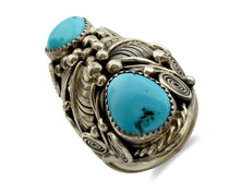 Navajo Ring .925 Silver Sleeping Beauty Turquoise Signed JM C.1980's