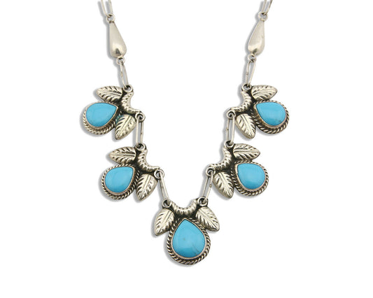 Women's Turquoise Necklace .925 Silver Taxo Mexico Signed GCOI Circa 1980's