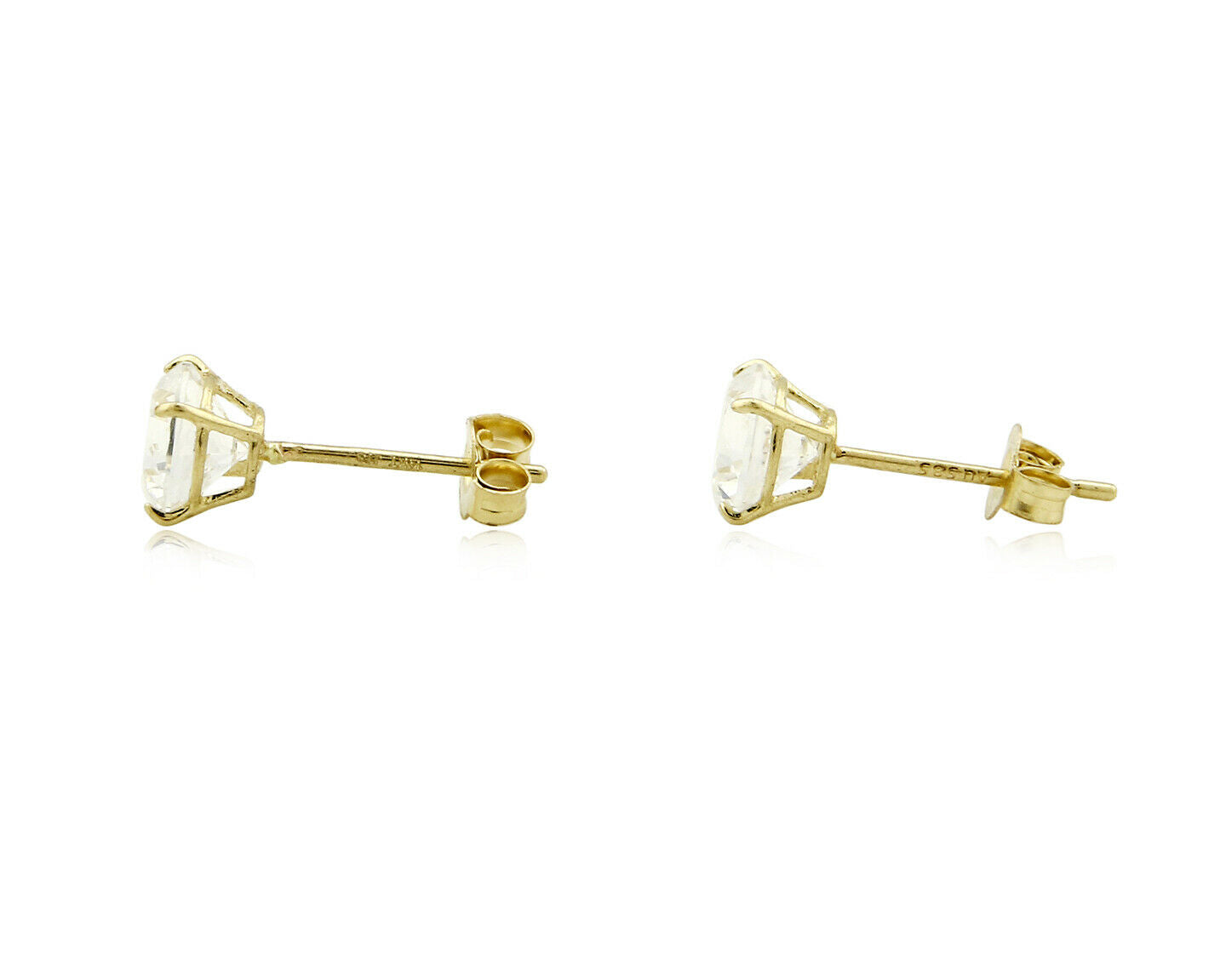 SOLID 14k Yellow Gold 5.0mm Wide Top Grade CZ Pushback Stud Earrings