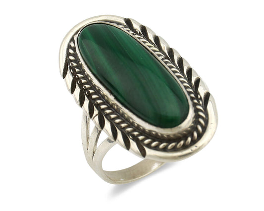 Navajo Ring 925 Silver Natural Malachite Artist Signed William Denetdale C.80's