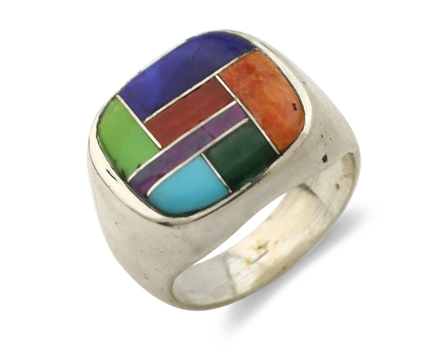 Navajo Inlaid Ring .925 Silver Gemstone Artist Native American C.1980's