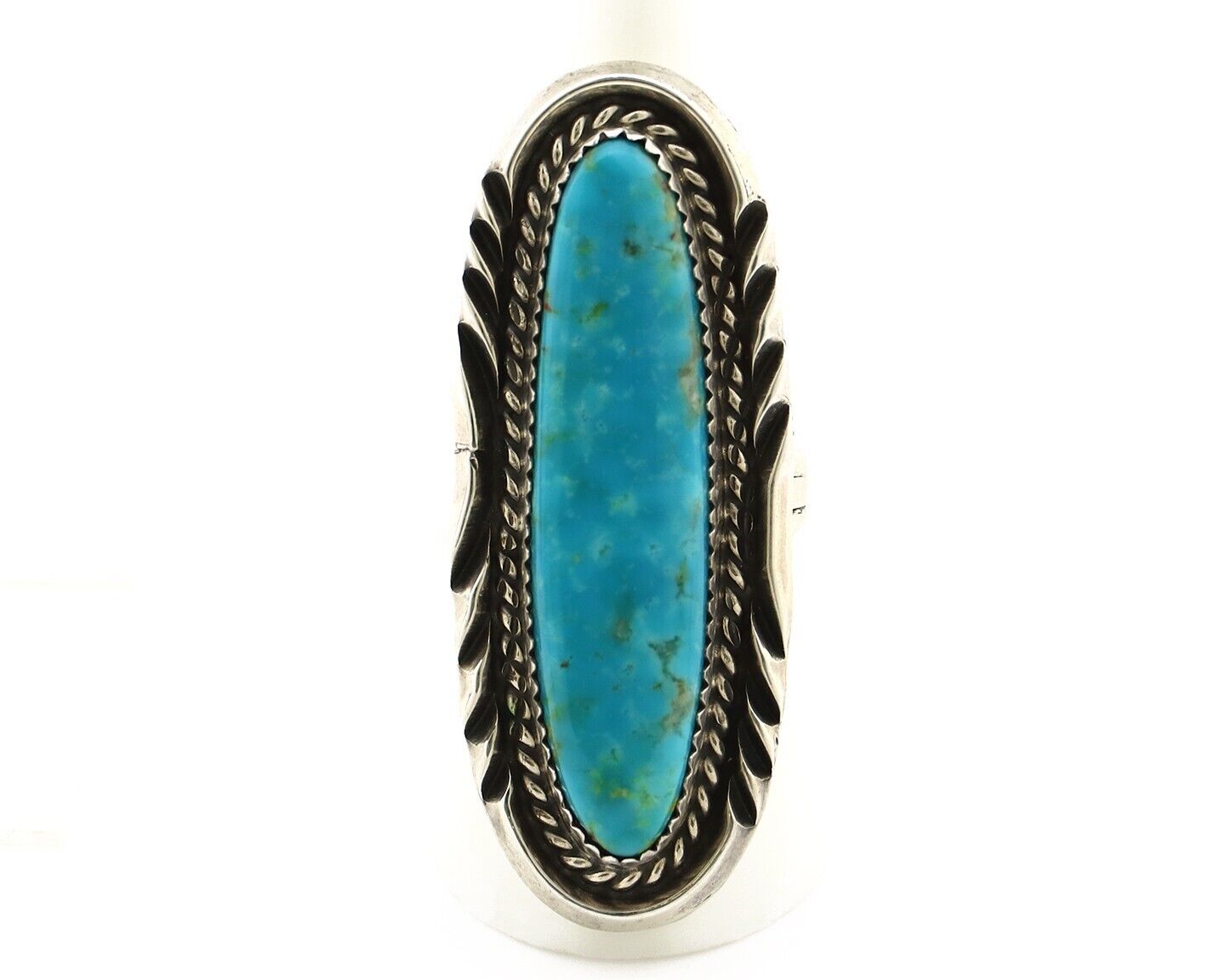 Navajo Ring 925 Silver Natural Blue Gem Turquoise Artist Signed Mike Begay C.80s