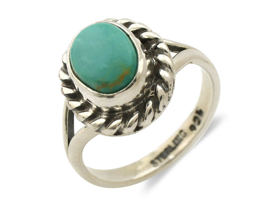 Navajo Ring .925 Silver Kingman Turquoise Artist Signed Gecko C.90's