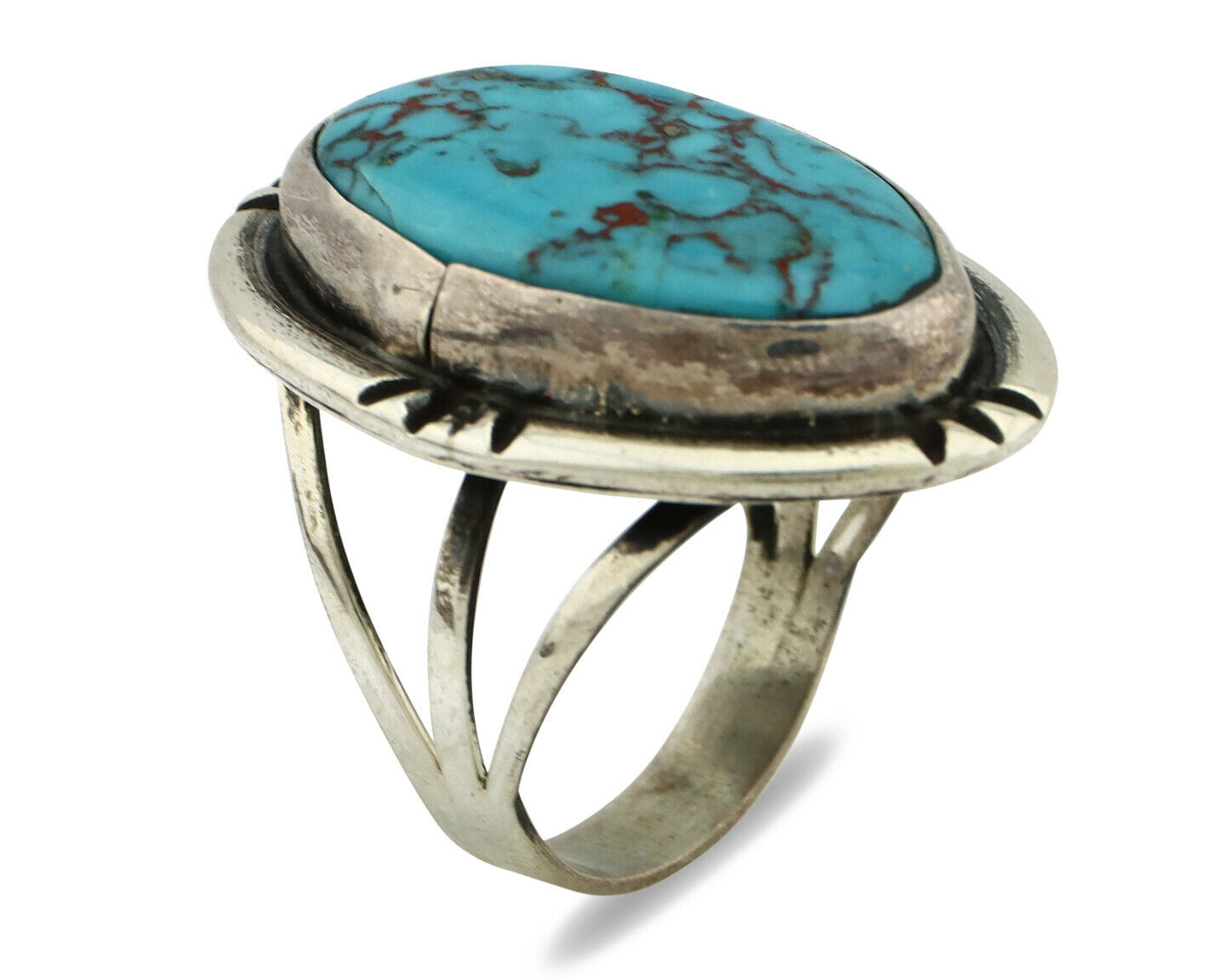 Navajo Ring .925 Silver Blue Turquoise Native American Artist C.80's