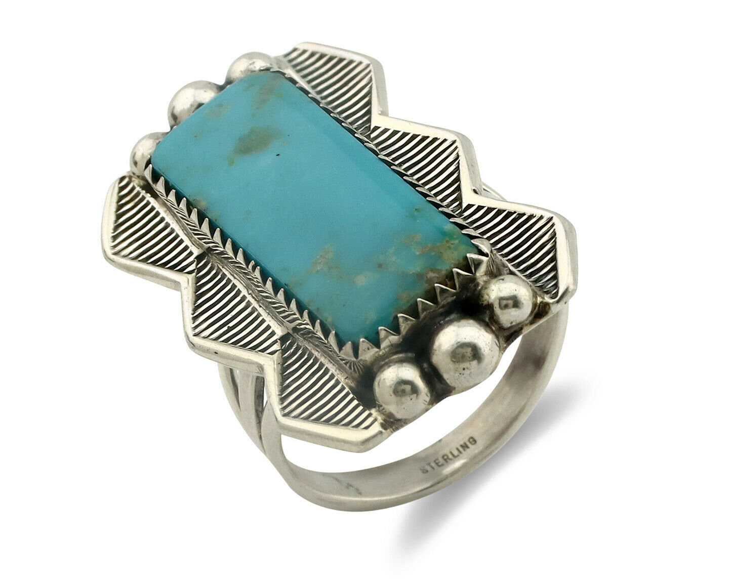 Navajo Ring .925 Silver Natural Aqua Turquoise Signed Apache C.80's