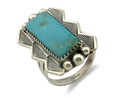 Navajo Ring .925 Silver Natural Aqua Turquoise Signed Apache C.80's