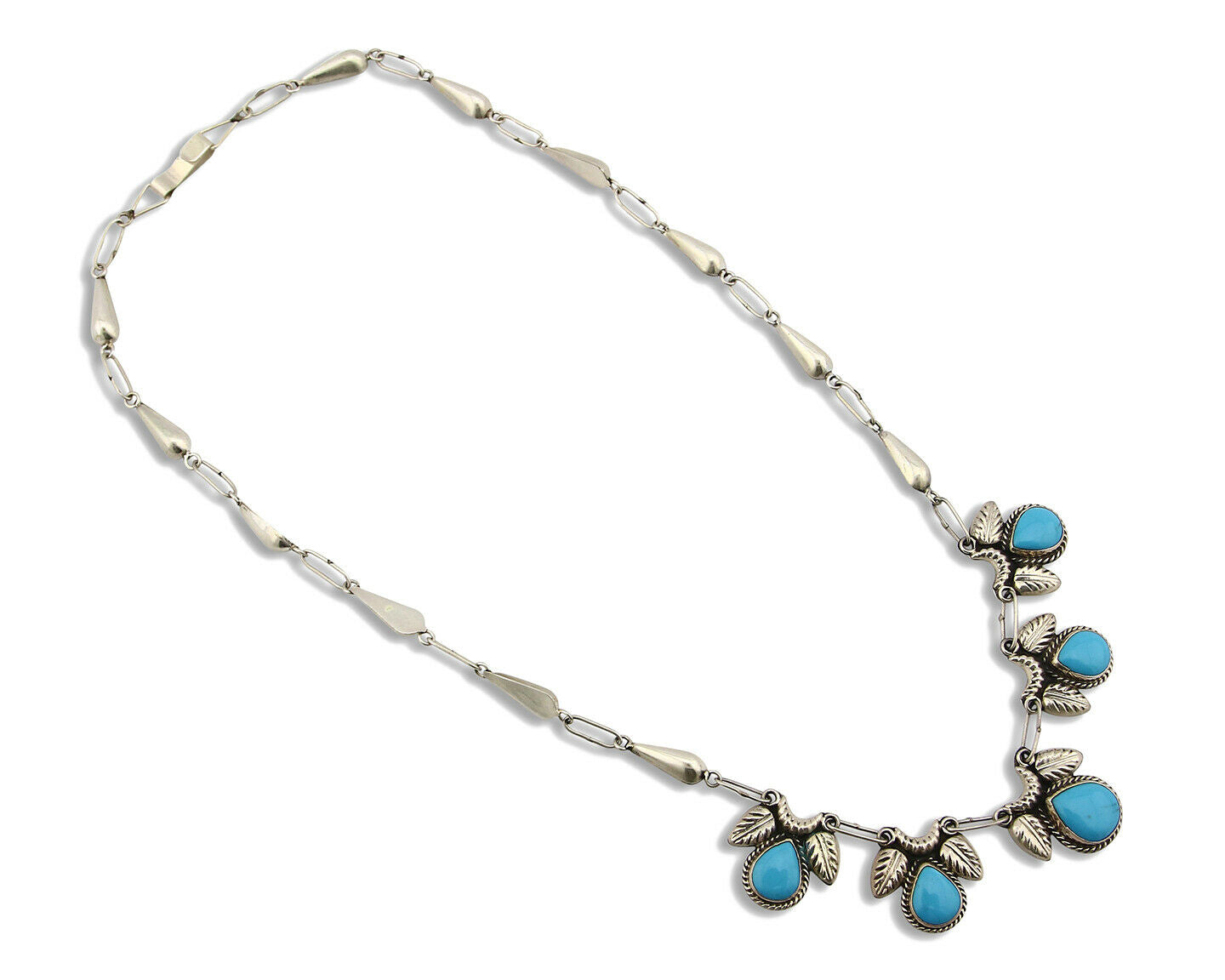 Women's Turquoise Necklace .925 Silver Taxo Mexico Signed GCOI Circa 1980's