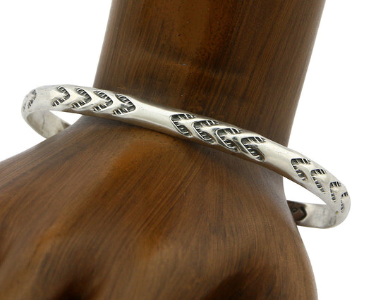 Navajo Bracelet .925 Silver Hand Stamped Arrow Head Artist I Montoya C.80's