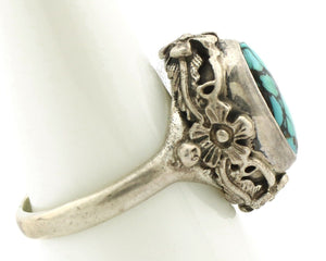 Navajo Ring 925 Silver Blue Spiderweb Turquoise Signed Cody C.80's