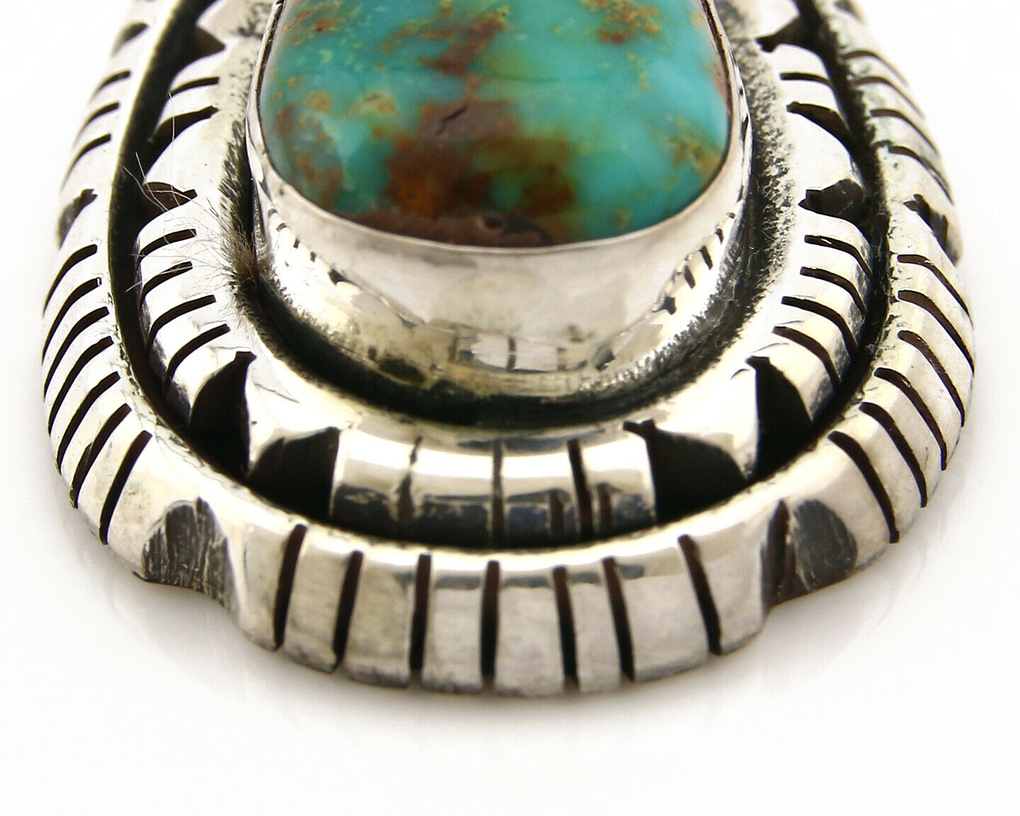 Navajo Pendant .925 Silver Royston Turquoise Signed Artist FT C.80's