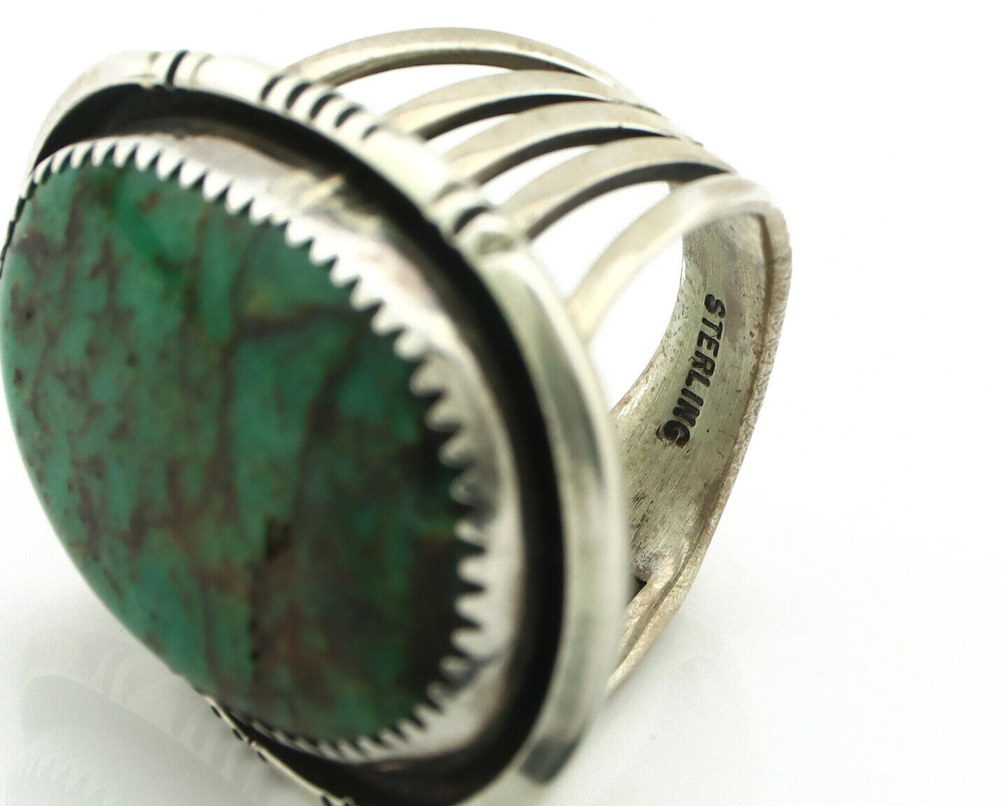 Navajo Ring 925 Silver Crescent Valley Turquoise Native American Artist C.1980's