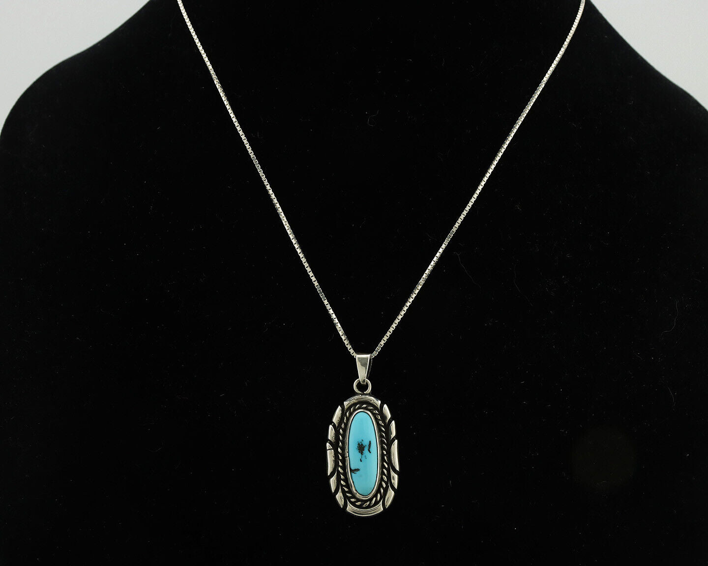 Navajo Necklace 925 Silver Sleeping Beauty Turquoise Signed M Montoya C.80's