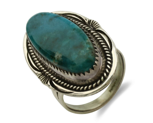 Navajo Ring .925 Silver Blue Gem Turquoise Artist Signed M Begay C.1980's