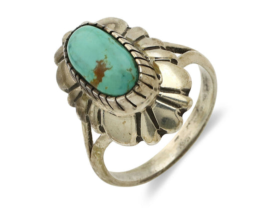 Navajo Ring .925 Silver Green Turquoise Artist Signed M Montoya C.80's