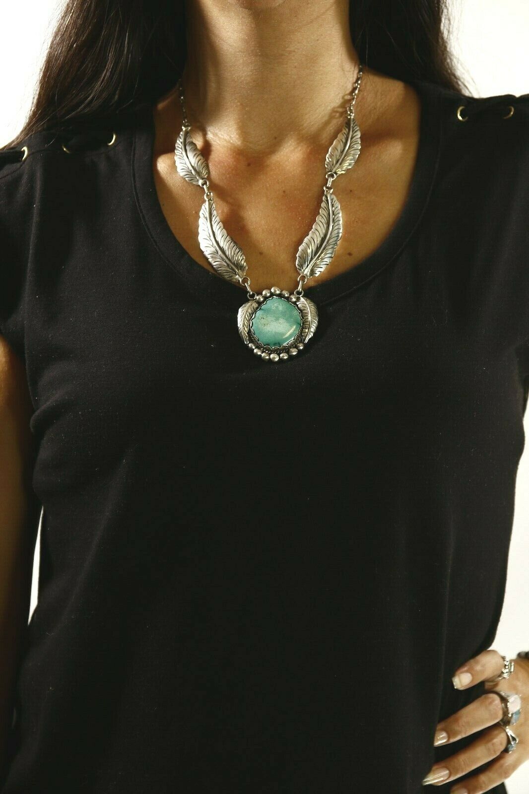 Women's Navajo Montoya Necklace Natural Turquoise .925 SOLID Silver