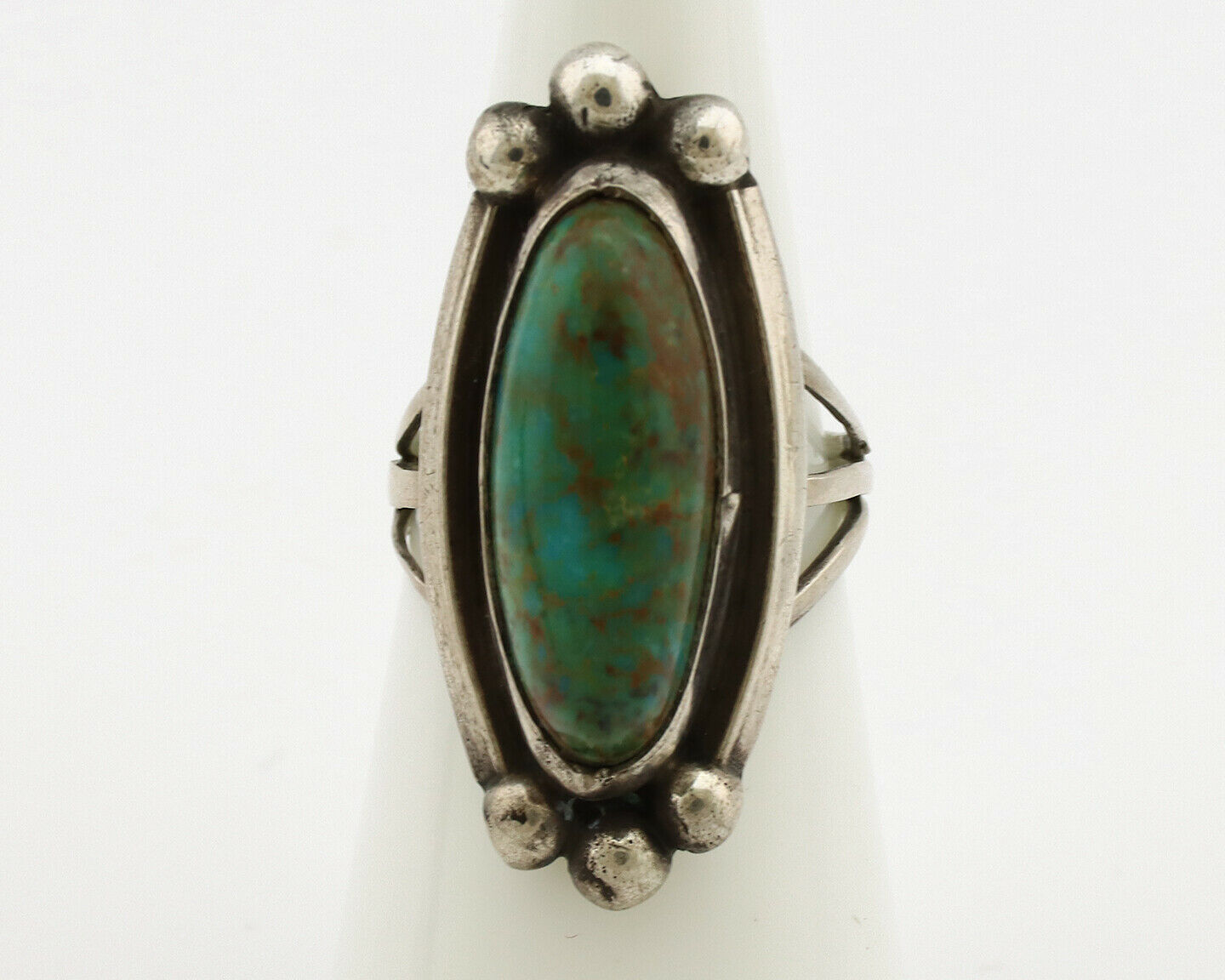 Navajo Ring .925 Silver Nevada Turquoise Signed Native Artist C.80's