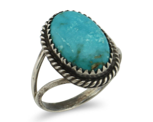 Navajo Handmade Ring 925 Silver Kingman Turquoise Artist Signed MC C.80's