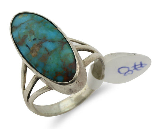 Navajo Ring .925 Silver Blue Gem Turquoise Native American Artist C.80's