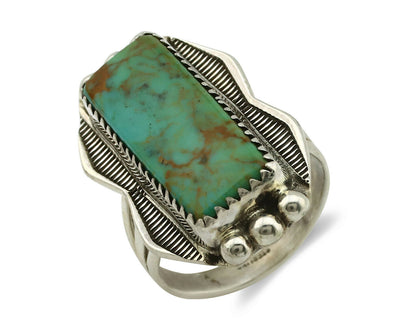 Navajo Ring .925 Silver Natural Aqua Turquoise Signed Apache C.80's