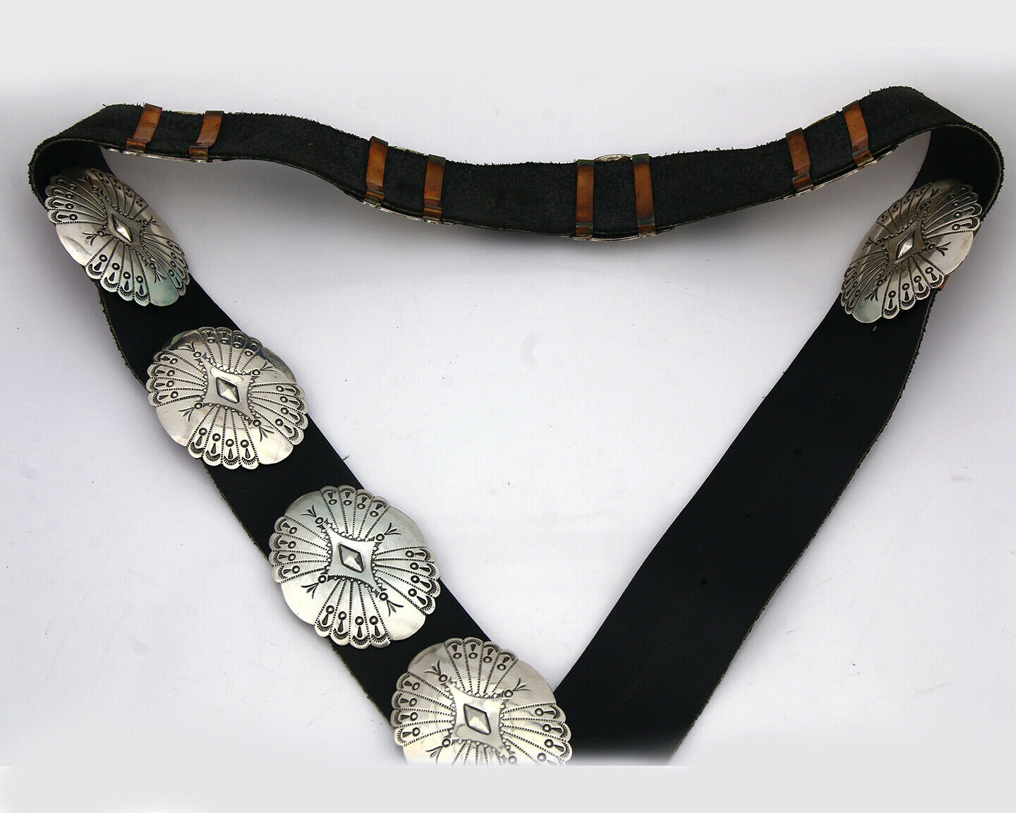Navajo Concho Belt .925 Silver Hand Stamped Artist BB C.80's